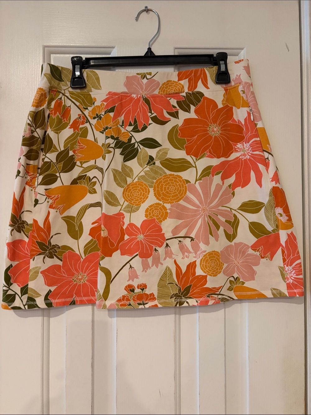 Spartina 449 Cream Floral A-Line Skort with Coral, Mustard & Olive Accents